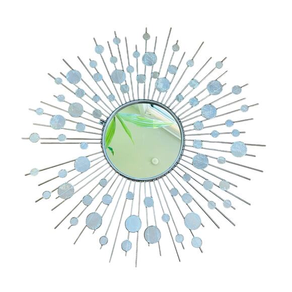 SUNBURST MIRROR silver w/ capiz shells - read - Picture 1 of 13
